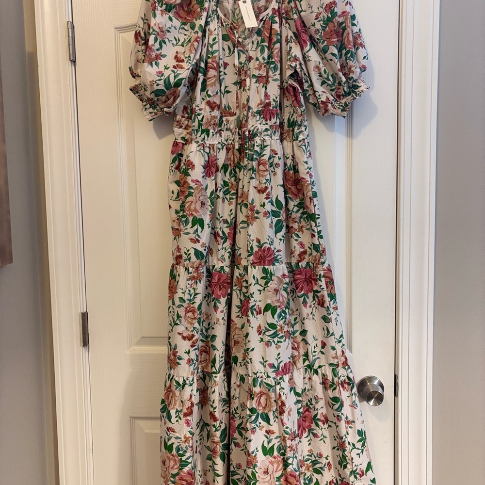 NWT! Anthropologie Floral Maxi Dress with Puff Sleeves - Size XL